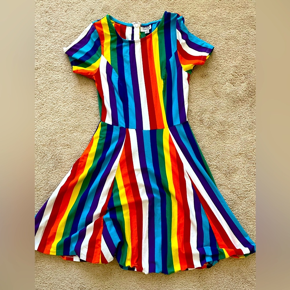 Unique Vintage Rainbow Striped Pride Dress Size Medium 6-8